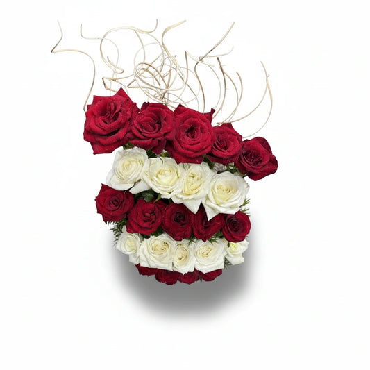 White & red roses vase