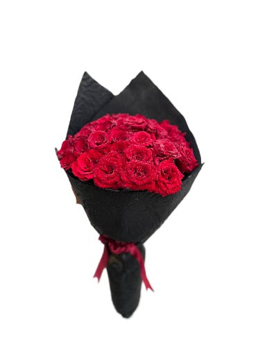 Pure Red Roses Bouquet with Black Cover 25-150