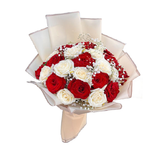 Red & White 20 Roses with Beige Cover