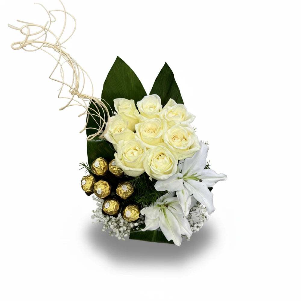 White roses with Ferrero rocher