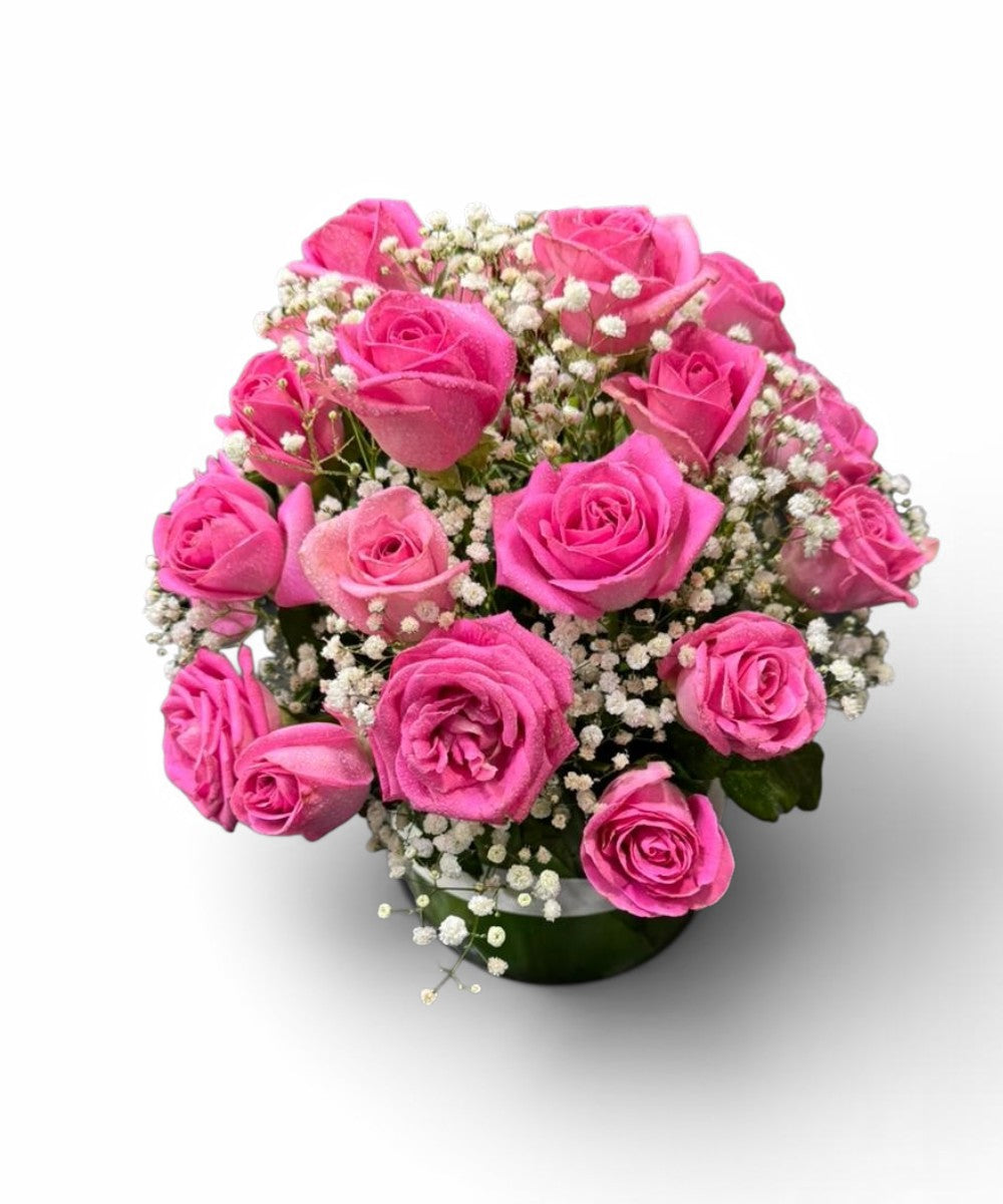 20 Pink Roses in a Vase