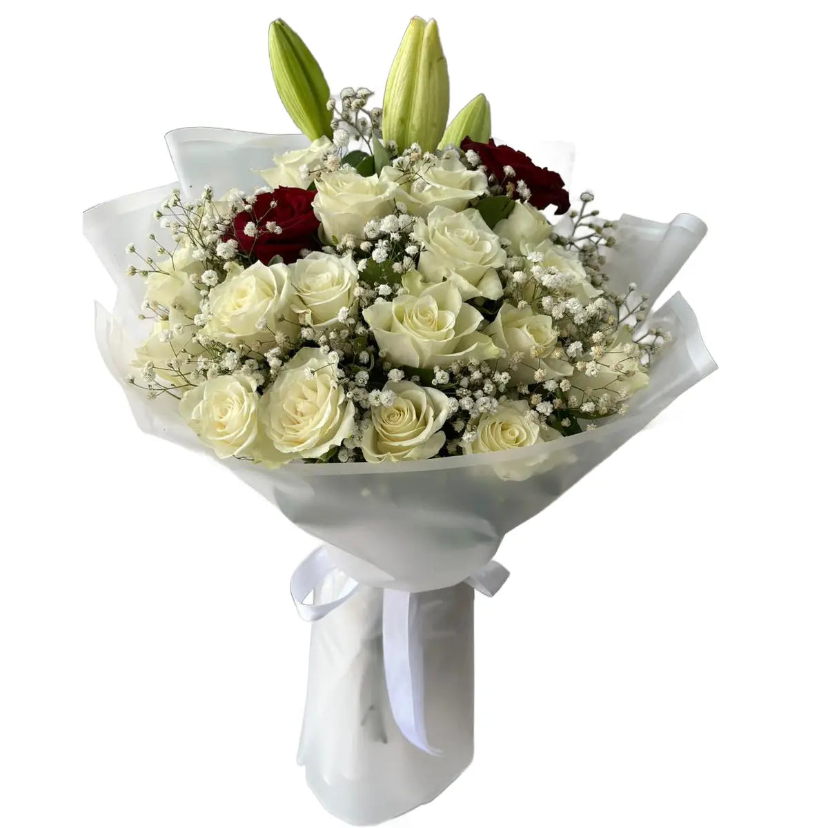 white roses & lilis