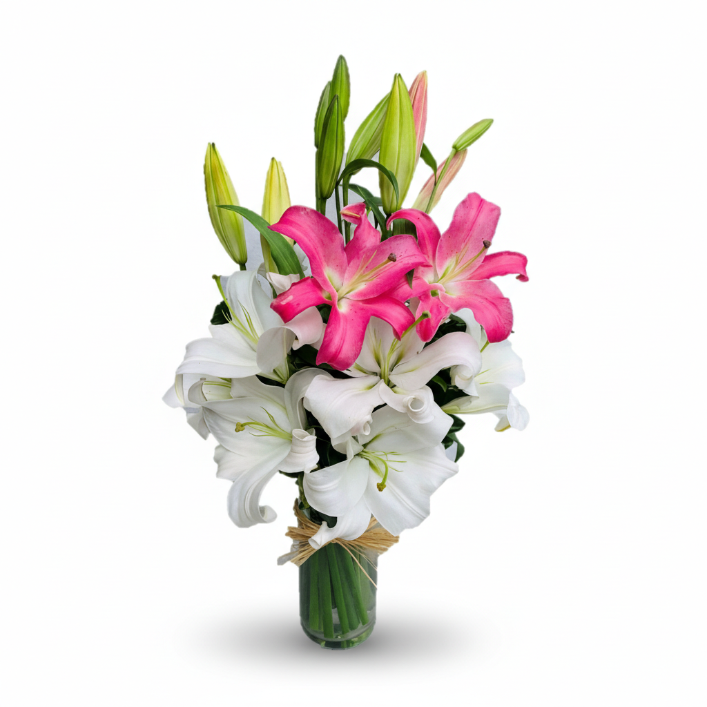 White & Rose Lilies Vase