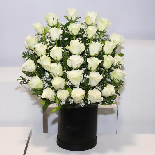 30 White Roses in a Box