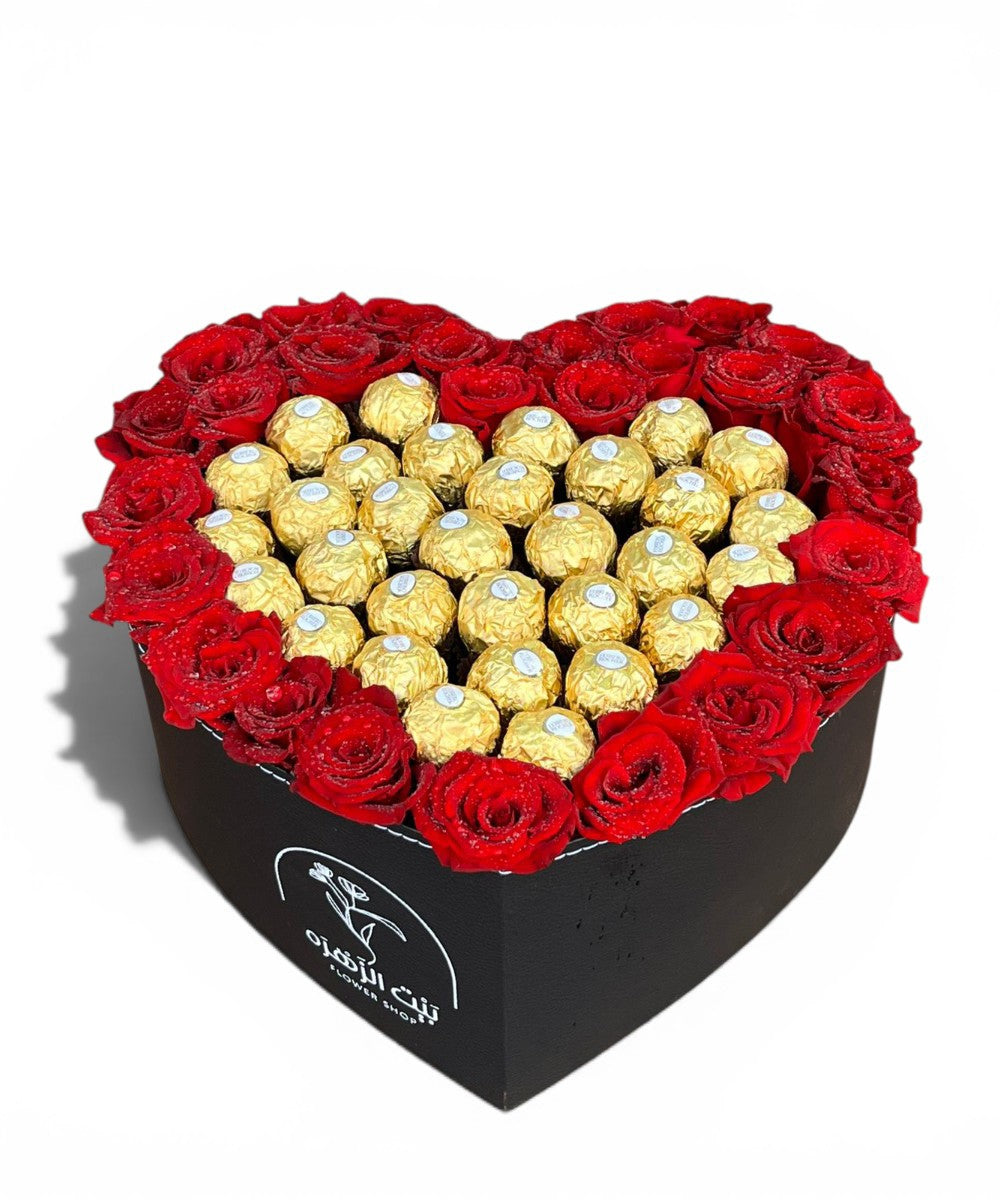 Red Roses With 32 Chocolate Heart Bouquet