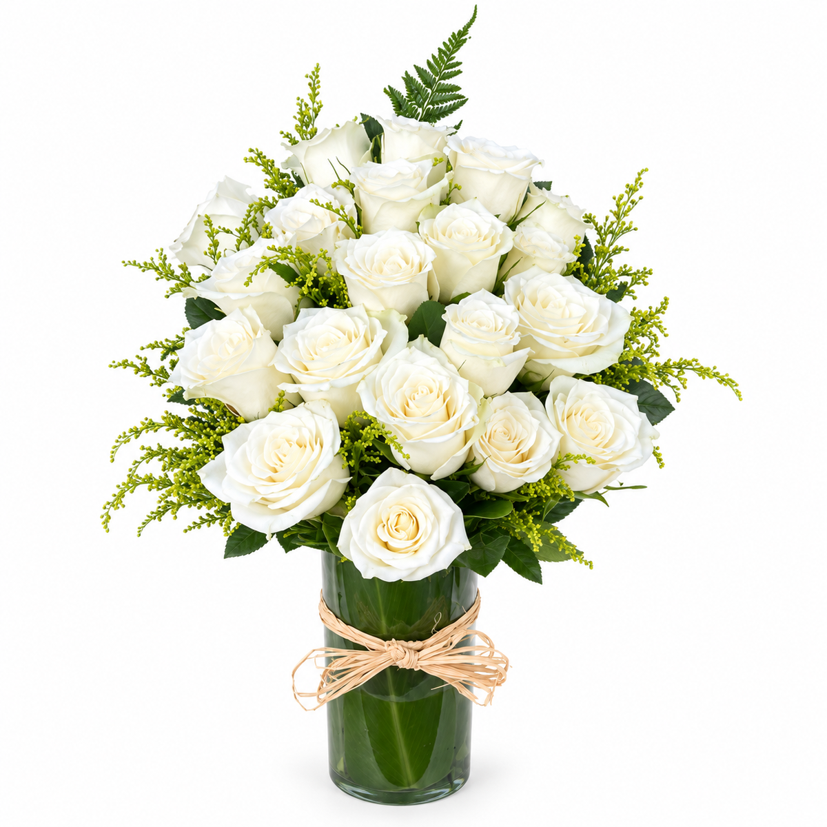 White Roses in Glass Vase