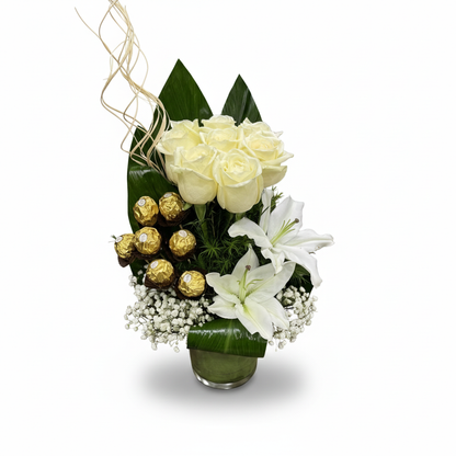 White roses with Ferrero rocher