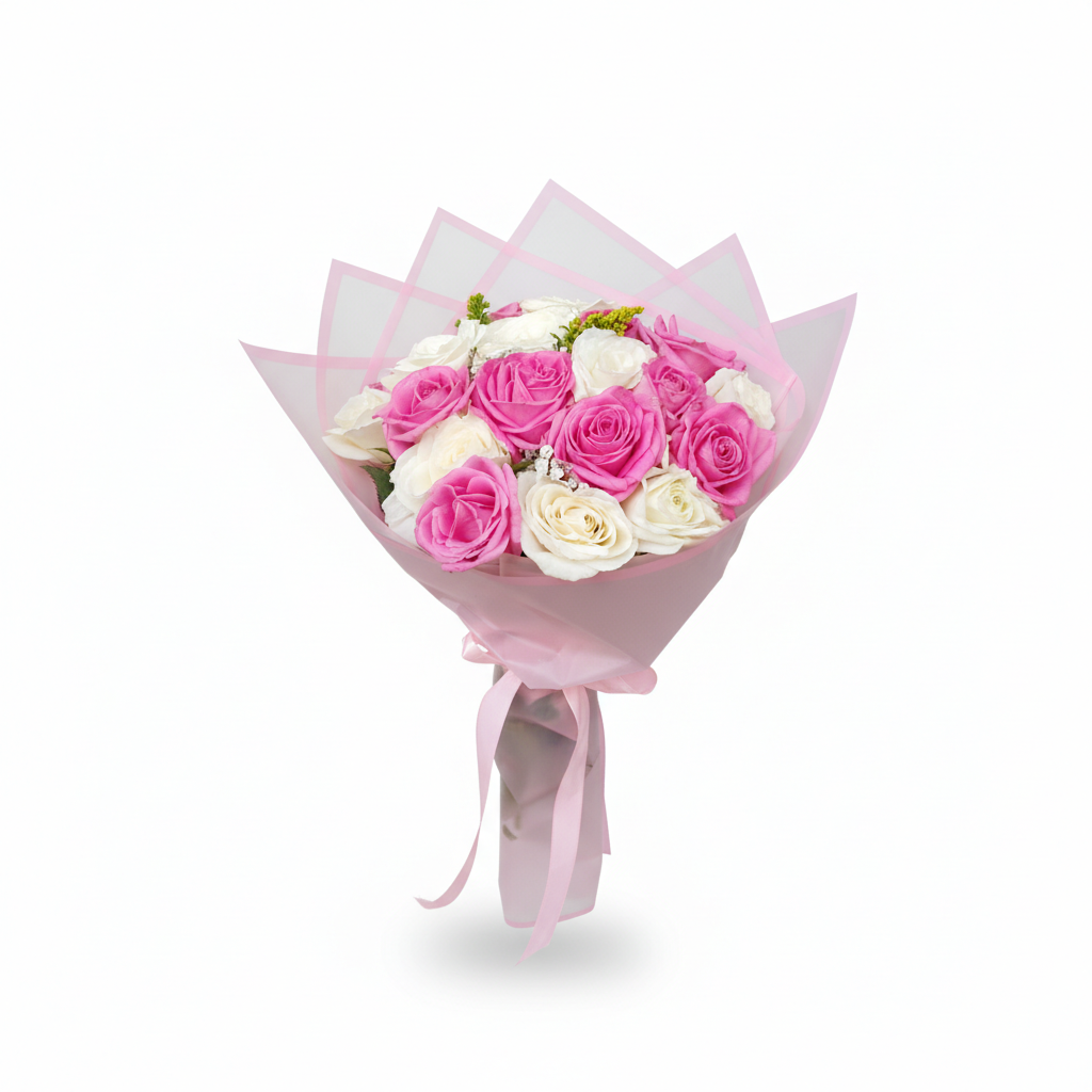 20 White & Pink Flowers Bouquet