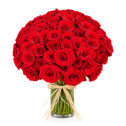 100 Red Roses in Vase