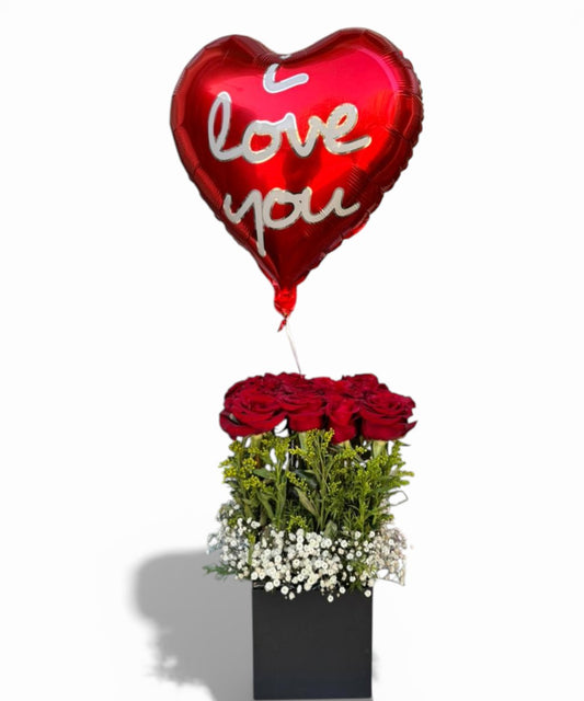 Box 15 Red Roses With Ballon