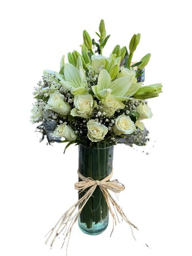 Lilies & White Flowers Vase