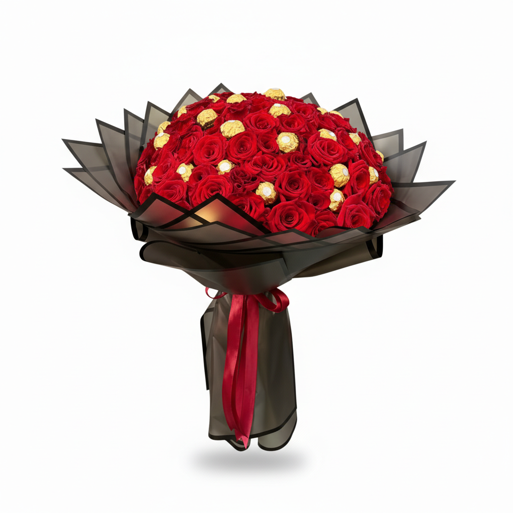 100 Red Roses & 32 Ferrero Rocher Bouquet