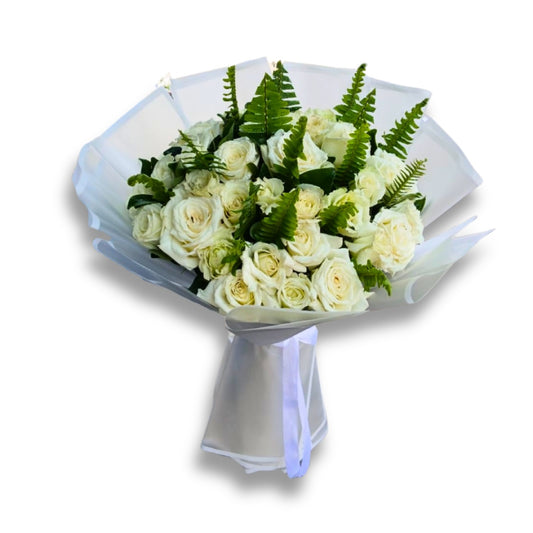 White Roses with White Cover Bouquet