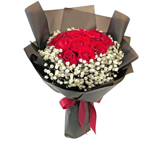 Red Roses & Baby's Breath Bouquet