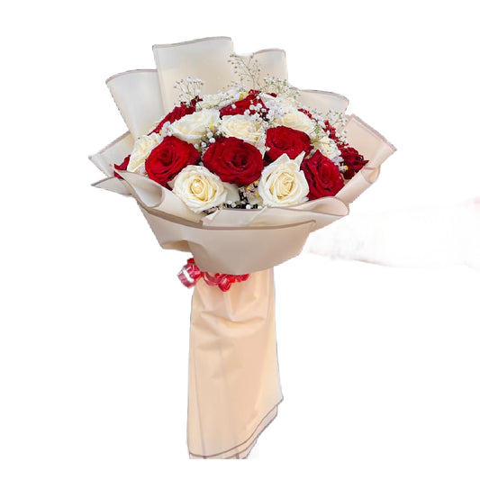 Red & White 20 Roses with Beige Cover
