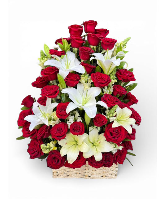 Lily, a red rose in a basket