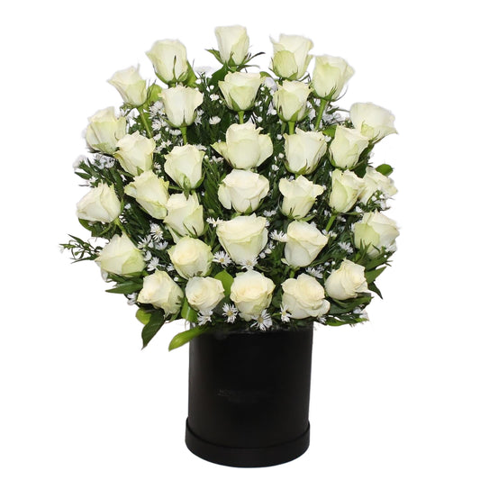 30 White Roses in a Box