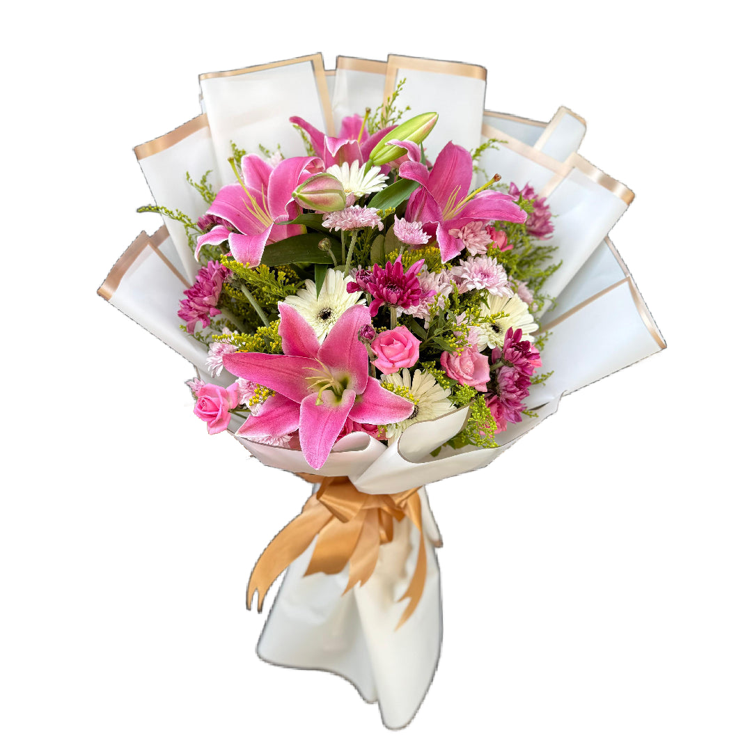Pink Lilies with white cover Bouquet