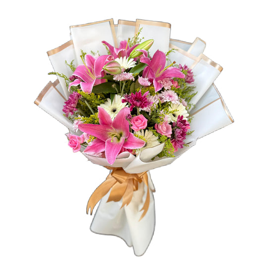 Pink Lilies with white cover Bouquet