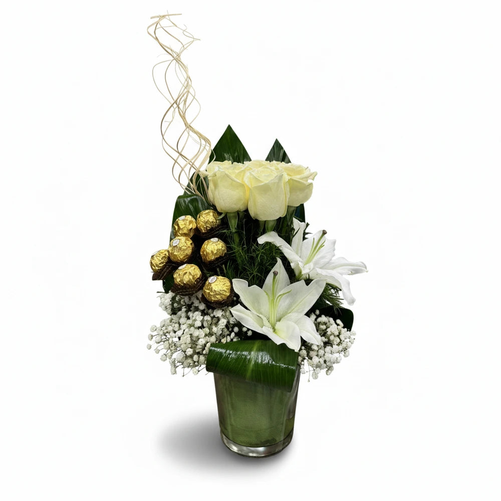 White roses with Ferrero rocher