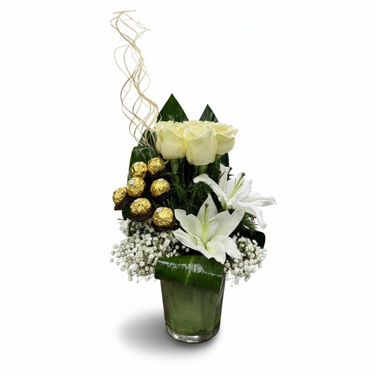 White roses with Ferrero rocher