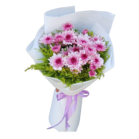 Purple Chrysanthemum Bouquet with White Cover