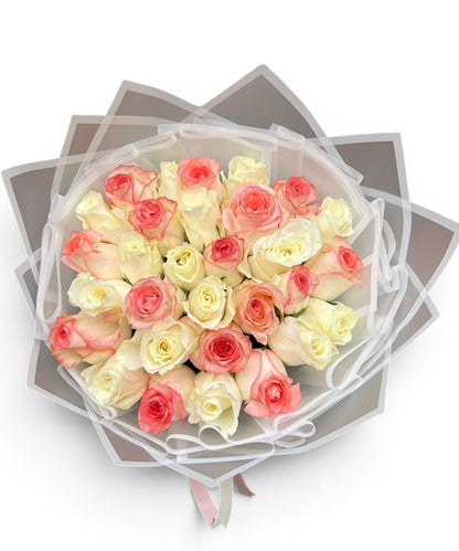 30 imported roses & white