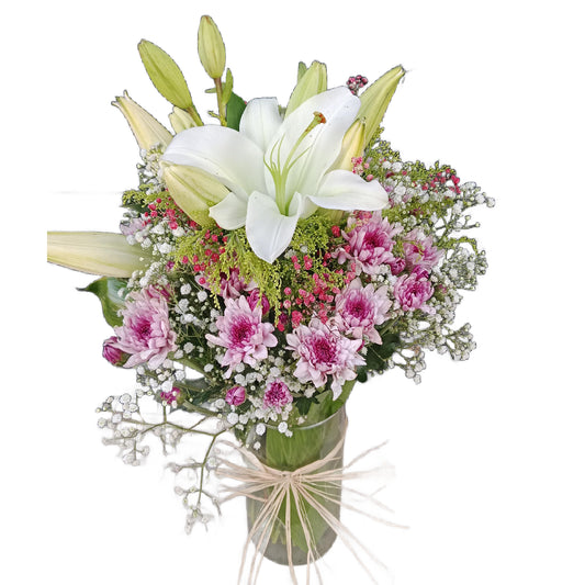 Lilies & Purple Chrysanthemum Vase