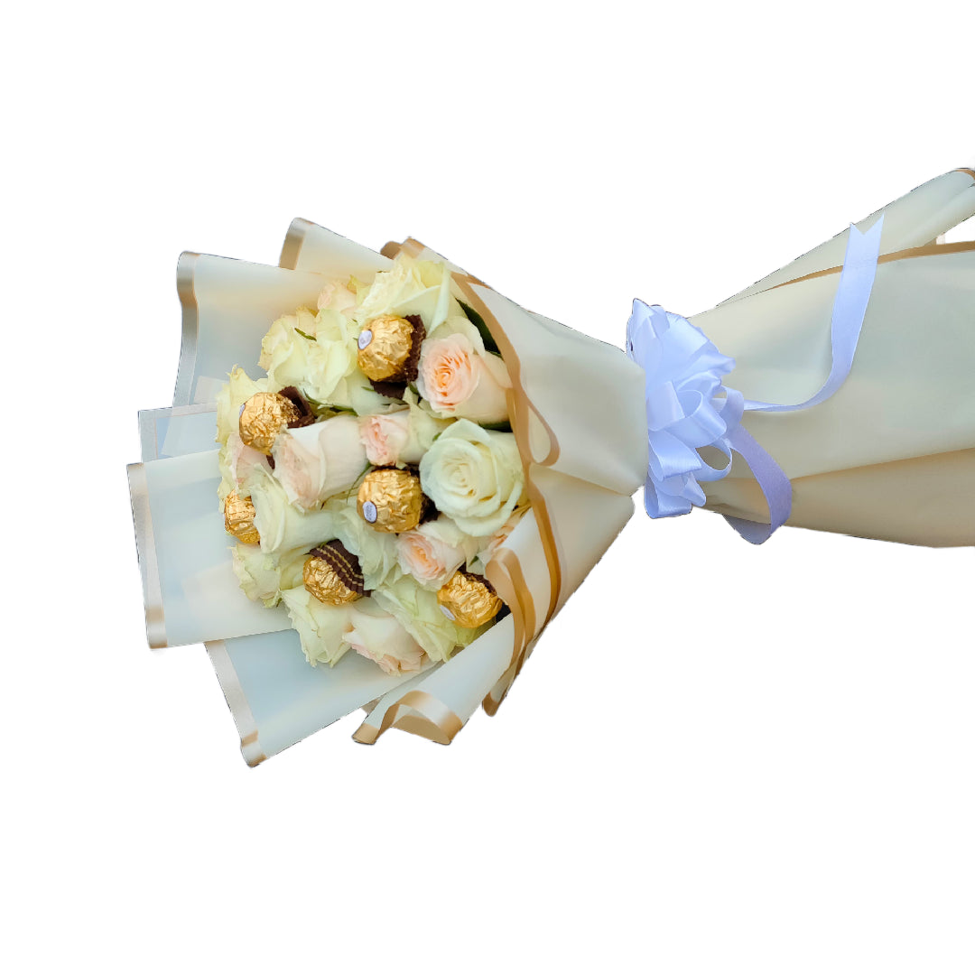 White Roses With Chocolate Bouquet