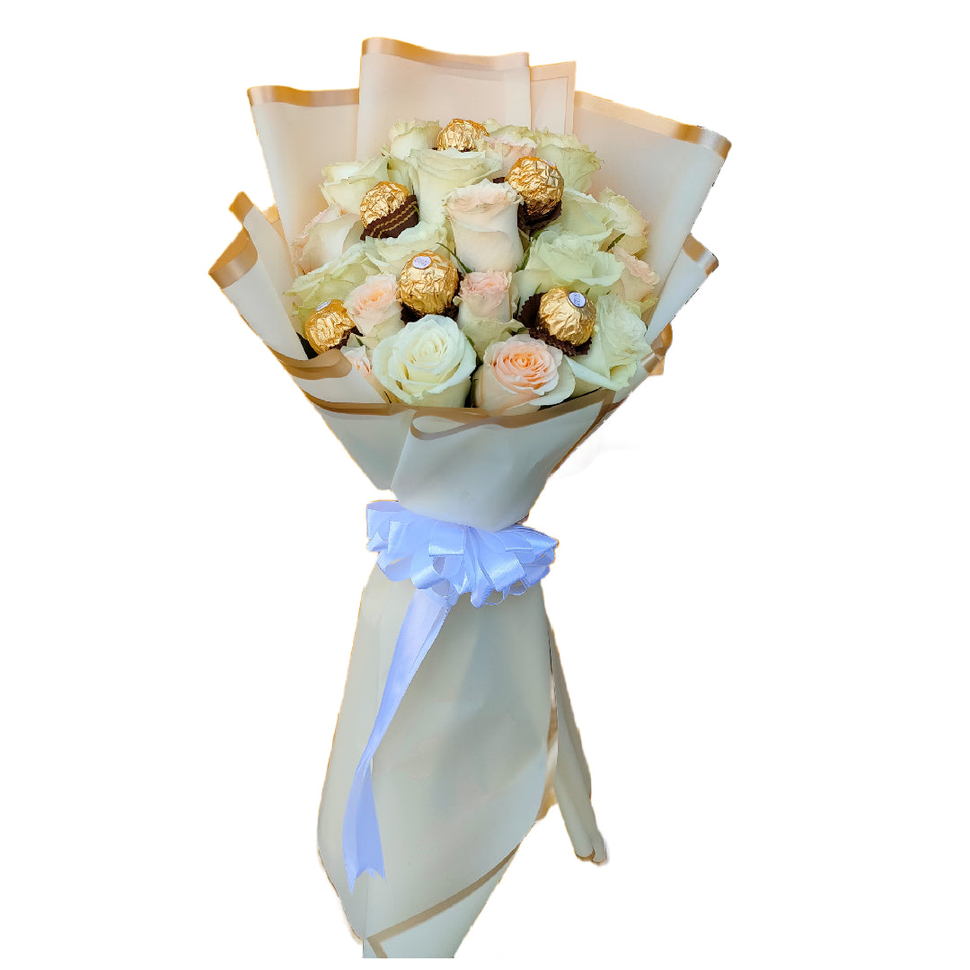 White Roses With Chocolate Bouquet
