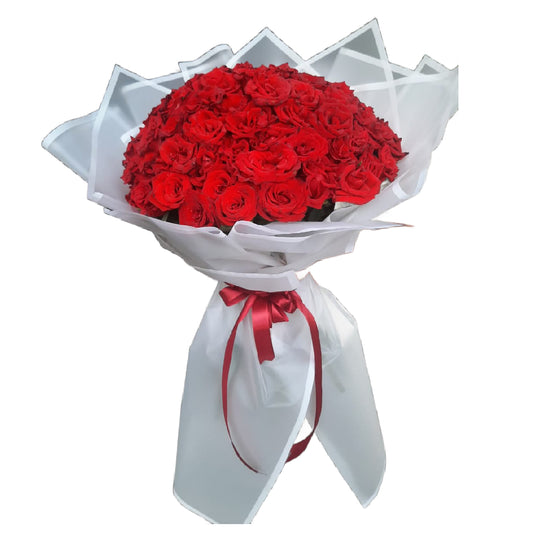 Pure Red Flowers With White Cover Bouquet