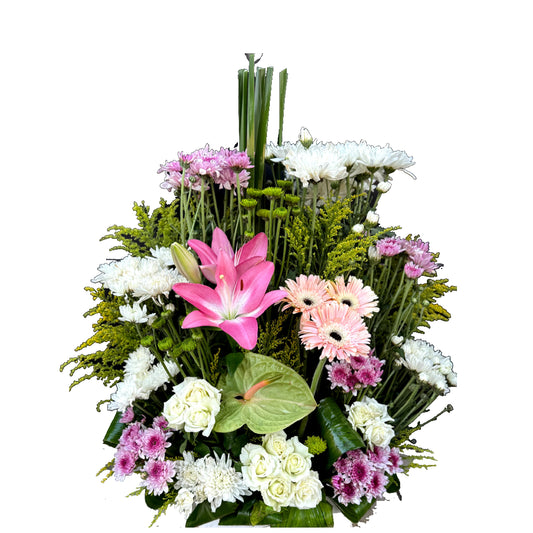 Lilies with white roses &  Purple Chrysanthemums Bouquet
