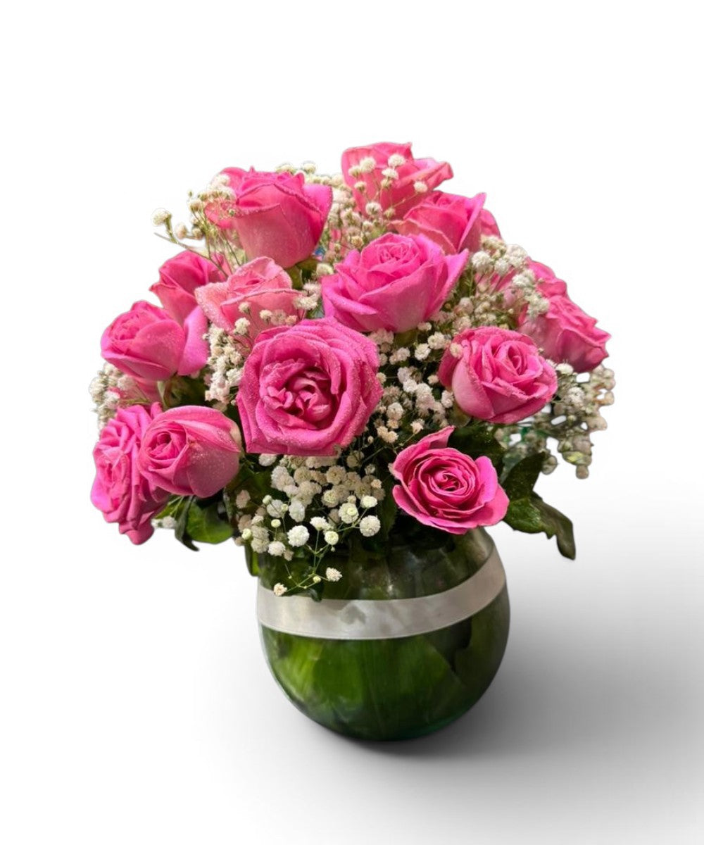 20 Pink Roses in a Vase