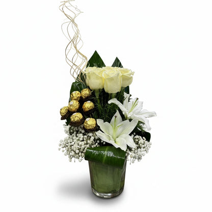 White roses with Ferrero rocher