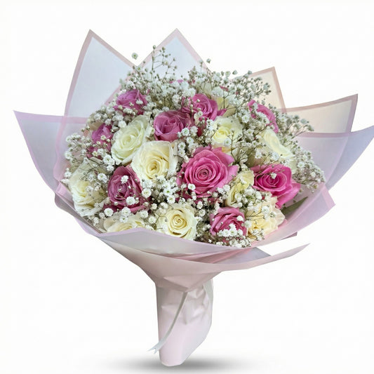 Pink & White Roses Hand Bouquet 20-150