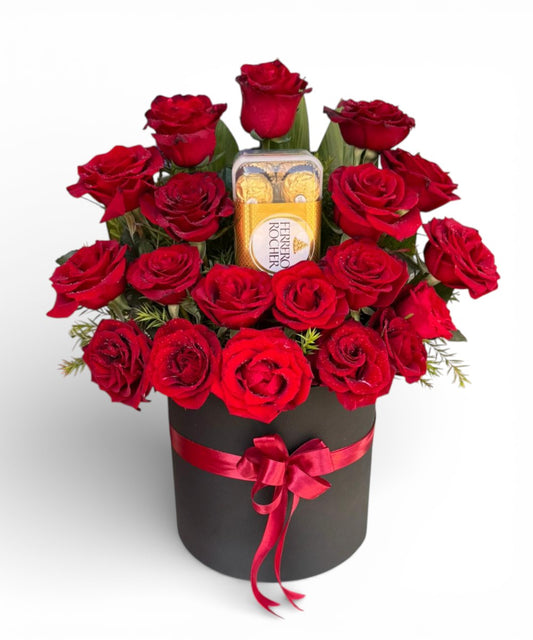 20 red roses &  Ferrero Rocher in box