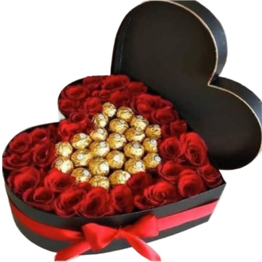 Red Roses With Chocolate Heart Bouquet