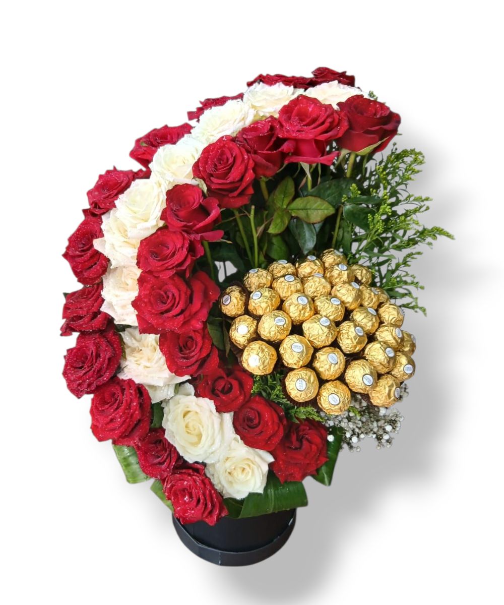 35 red roses & 32 pcs Ferrero Rocher in box