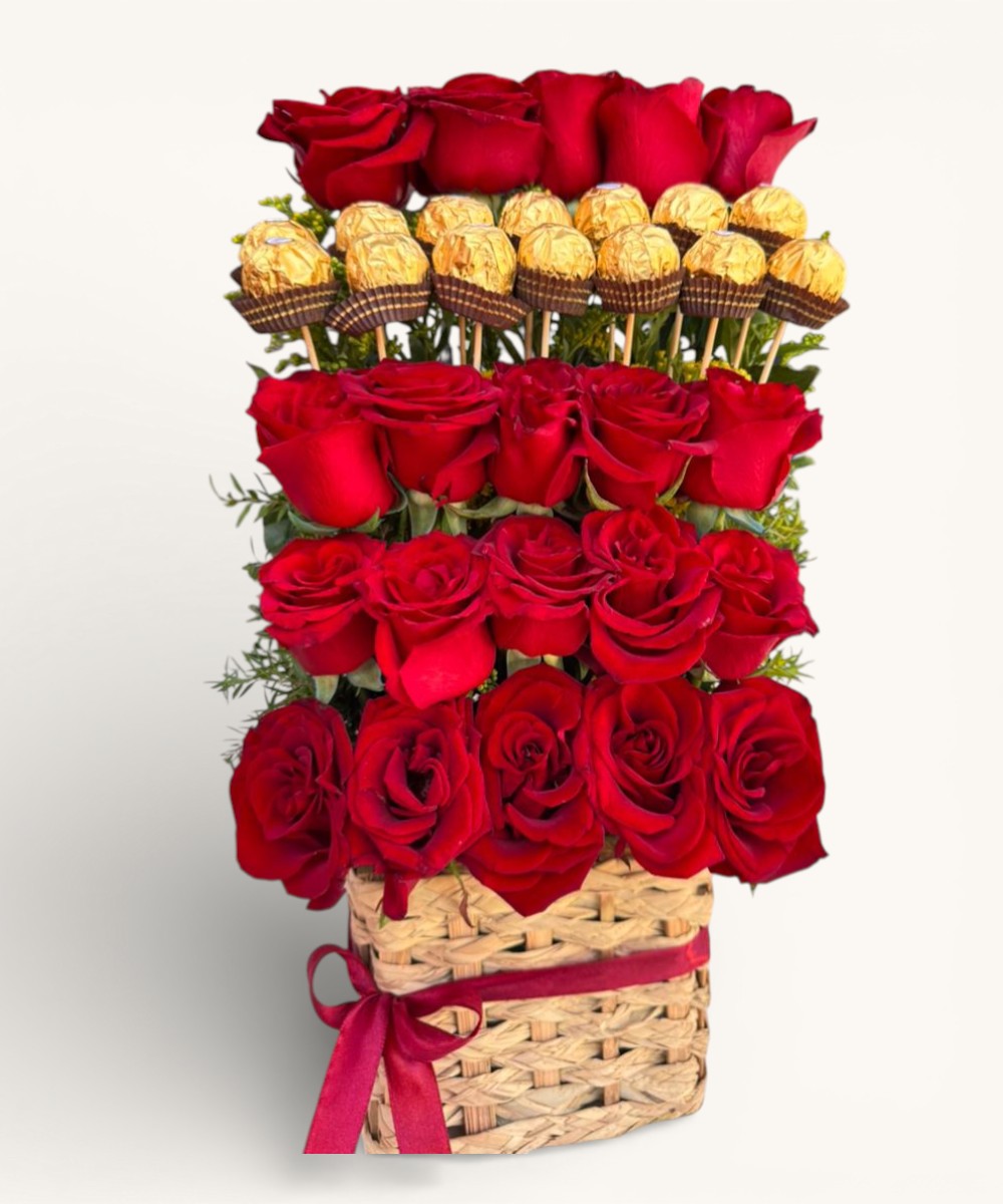 Box 20 Red Roses With 16 Piece Frerro Rocher
