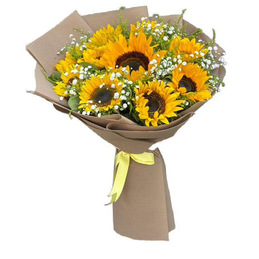 10 Sunflowers & Baby's Breath Bouquet