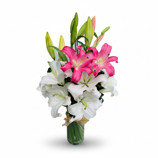 White & Rose Lilies Vase