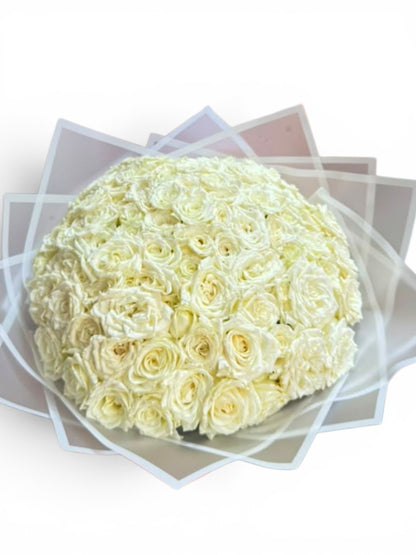 100 White Roses Hand Bouquet