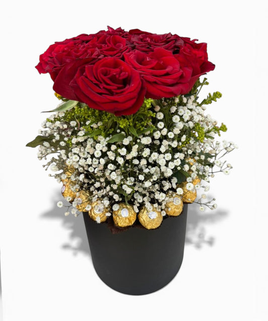 Box with 20 Red Roses and 16 Ferrero Rocher