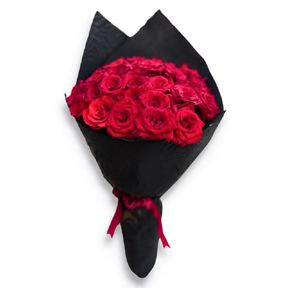 Pure Red Roses Bouquet with Black Cover 25-150