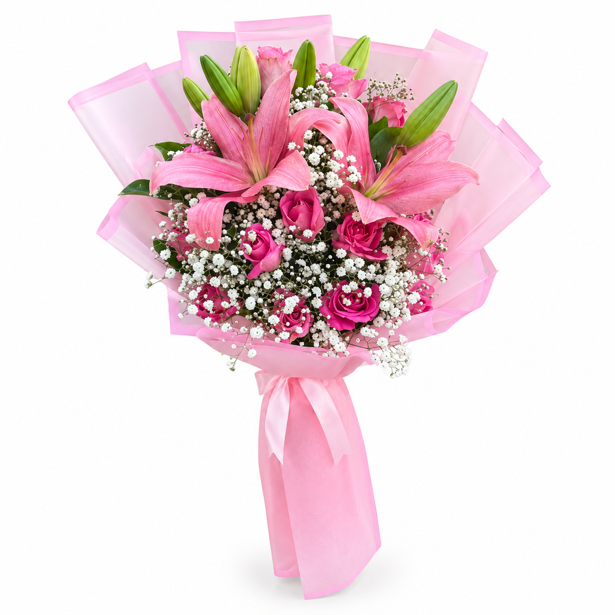 Romantic Pink Lily and Rose Bouquet