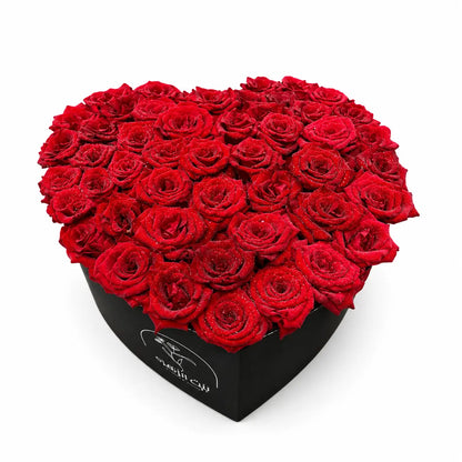 50 Red Roses In Heart Box