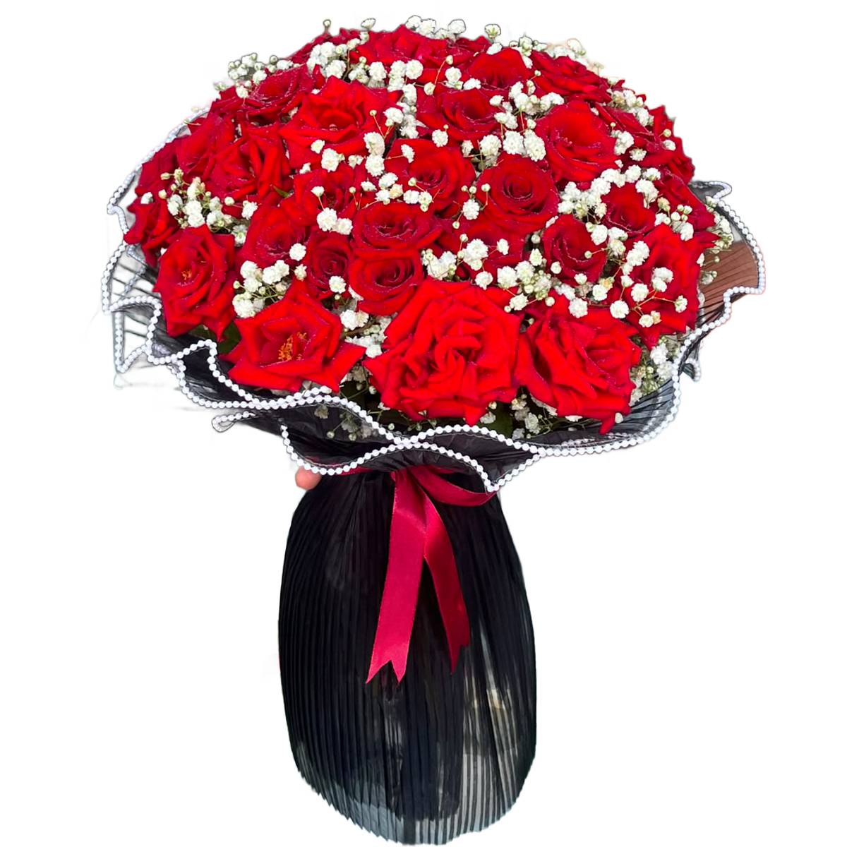 50 Red Roses Bouquet& Baby's Breath Bouquet