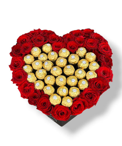 Red Roses With Chocolate Heart Bouquet