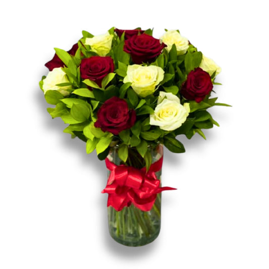 20 Red and White Roses Vase