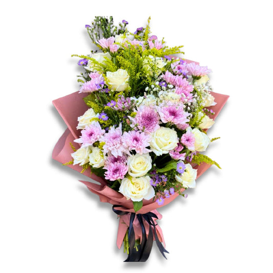 White Roses & Purple Chrysanthemum Bouquet